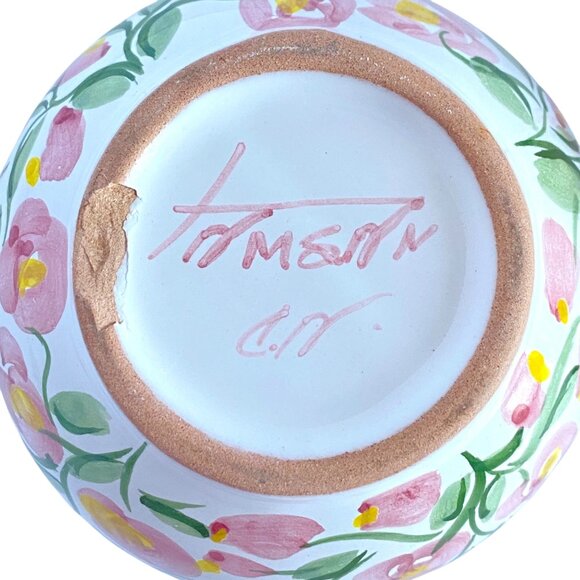 Terra Pink Rose Floral Hand Painted Ceramic 16oz Large Coffee Mugs Set Of 2 - Picture 10 of 14